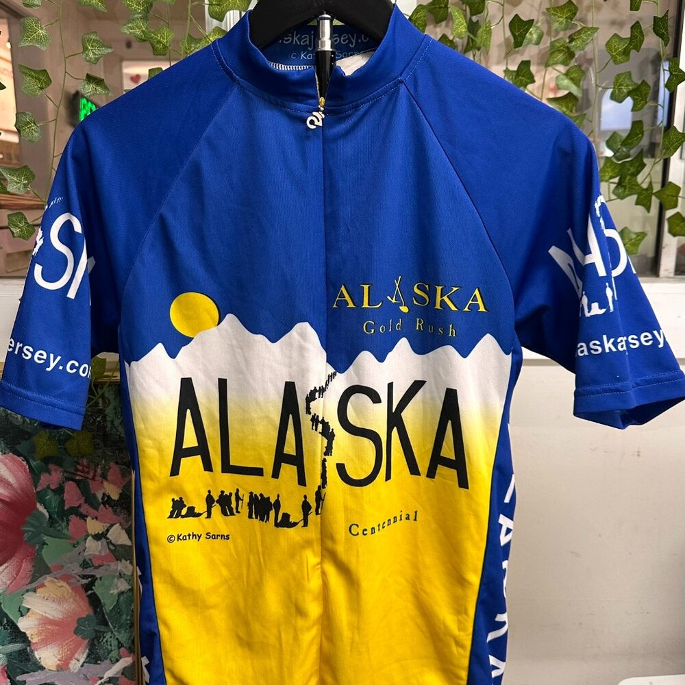 Free Spirit Cycling Jersey Blue Alaska Gold Rush Club Shirt Sz S